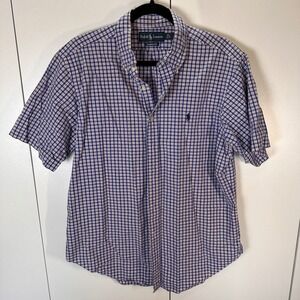 Ralph Lauren Mens Classic Fit Short Sleeve Button Up Shirt Blue Plaid L